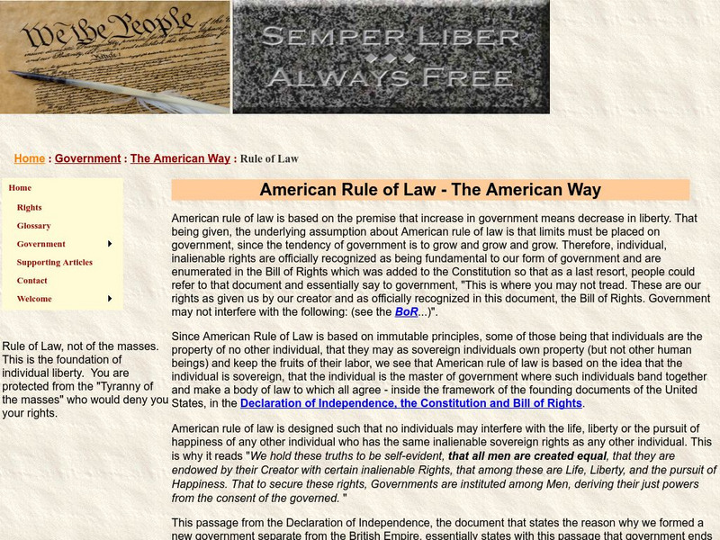 Semper Liber: American Rule of Law the American Way Handout Semper Liber: American Rule of Law the American Way Handout