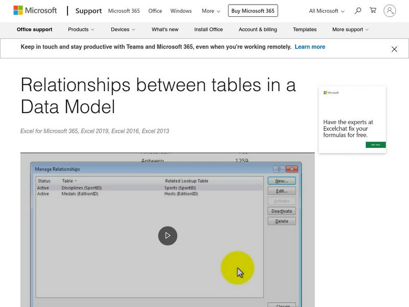 Microsoft: Relationships Between Tables in a Data Model Article Microsoft: Relationships Between Tables in a Data Model Article