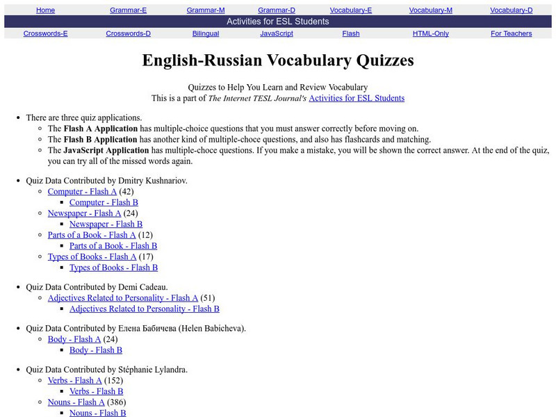 Internet Tesl Journal: English Russian Vocabulary Quizzes Unknown Type Internet Tesl Journal: English Russian Vocabulary Quizzes Unknown Type