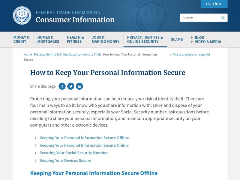 Ftc: Identity Theft: How to Keep Your Personal Information Handout Ftc: Identity Theft: How to Keep Your Personal Information Handout