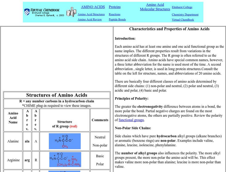 Virtual Chembook: Characteristics and Properties of Amino Acids Activity Virtual Chembook: Characteristics and Properties of Amino Acids Activity