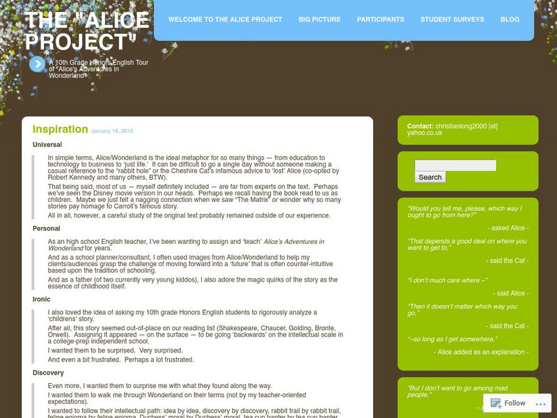 Word Press: The "Alice Project" Unit Plan Word Press: The "Alice Project" Unit Plan