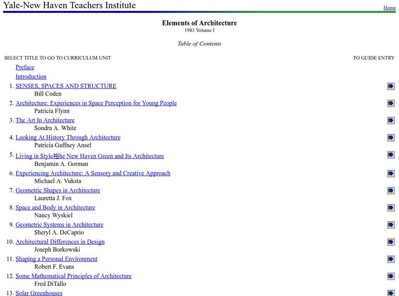 Yale New Haven Teachers Institute: Elements of Architecture Lesson Plan Yale New Haven Teachers Institute: Elements of Architecture Lesson Plan