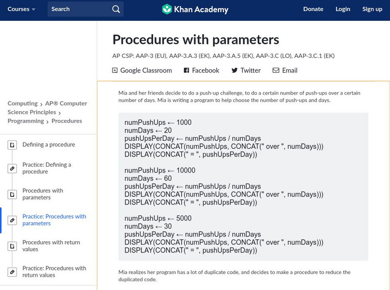 Khan Academy: Procedures With Parameters Activity Khan Academy: Procedures With Parameters Activity