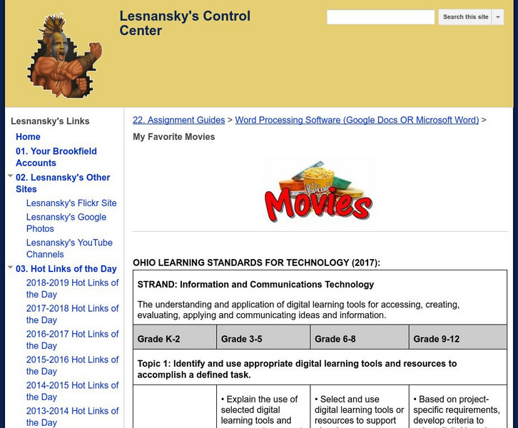 Brookfield High School: Lesnansky's Control Center: My Favorite Movies Lesson Plan
