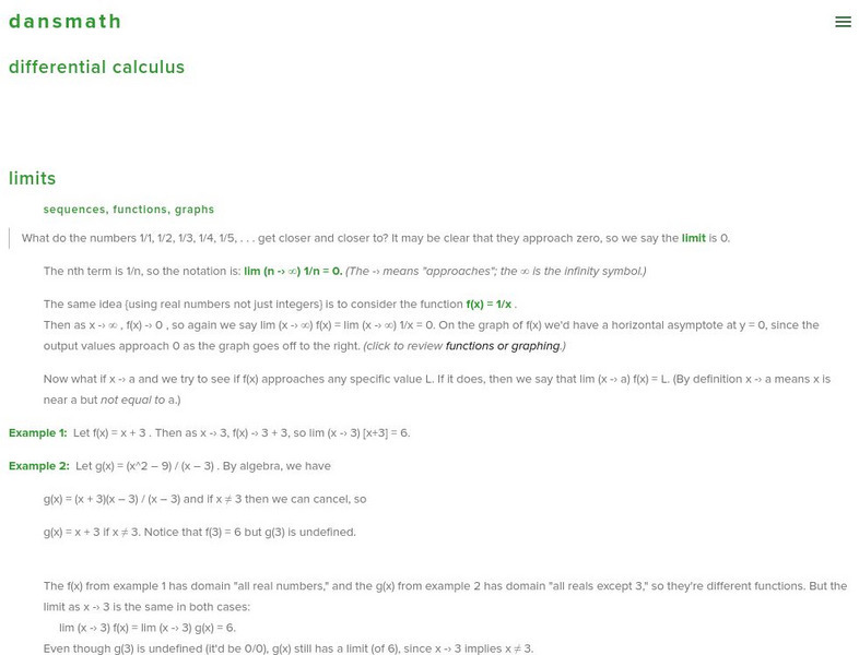 Dans Math: Lessons: Calculus (Part 1) Handout Dans Math: Lessons: Calculus (Part 1) Handout