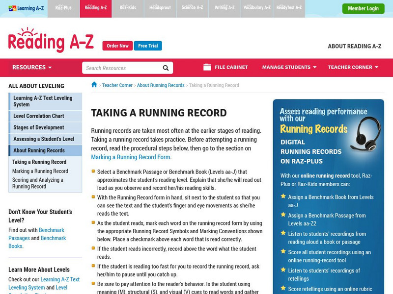 Reading a Z: Taking a Running Record Handout Reading a Z: Taking a Running Record Handout