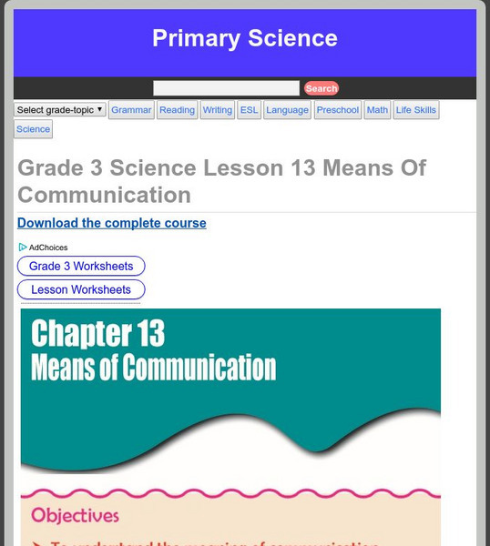 Primary Science: Means of Communication Activity Primary Science: Means of Communication Activity