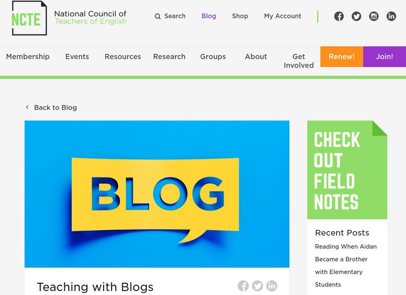 National Council of Teachers of English: Teaching With Blogs Article National Council of Teachers of English: Teaching With Blogs Article