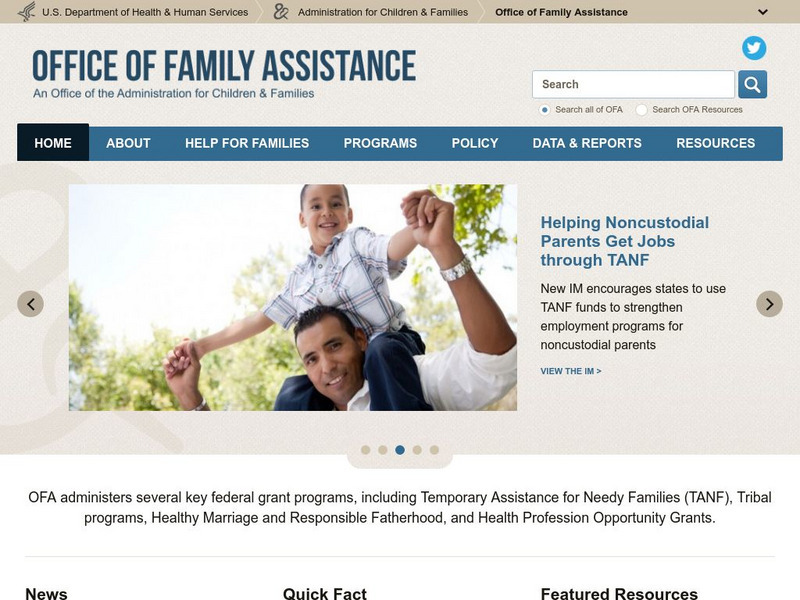 U.s. Department of Health and Human Services: Office of Family Assistance Website U.s. Department of Health and Human Services: Office of Family Assistance Website