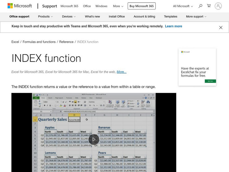 Microsoft: Index Function Article Microsoft: Index Function Article