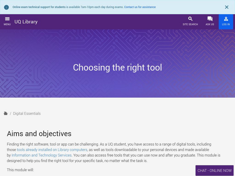University of Queensland Australia: Digital Essentials: Choosing the Right Tool Unit Plan University of Queensland Australia: Digital Essentials: Choosing the Right Tool Unit Plan