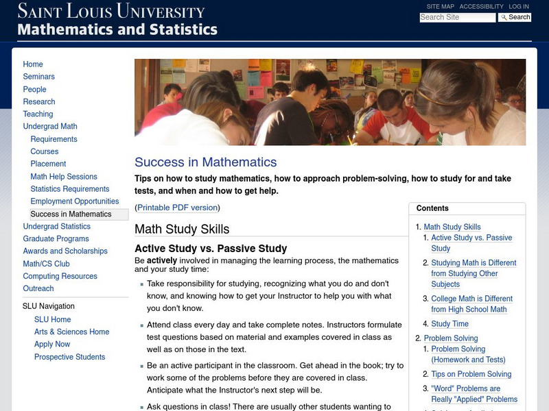 St. Louis University: Success in Mathematics Article St. Louis University: Success in Mathematics Article