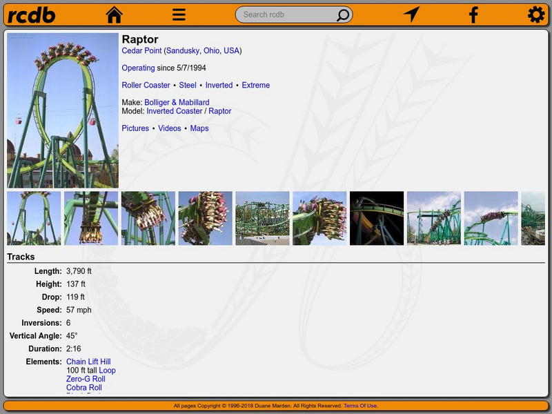 Roller Coaster Database: Cedar Point: Raptor Roller Coaster Handout Roller Coaster Database: Cedar Point: Raptor Roller Coaster Handout