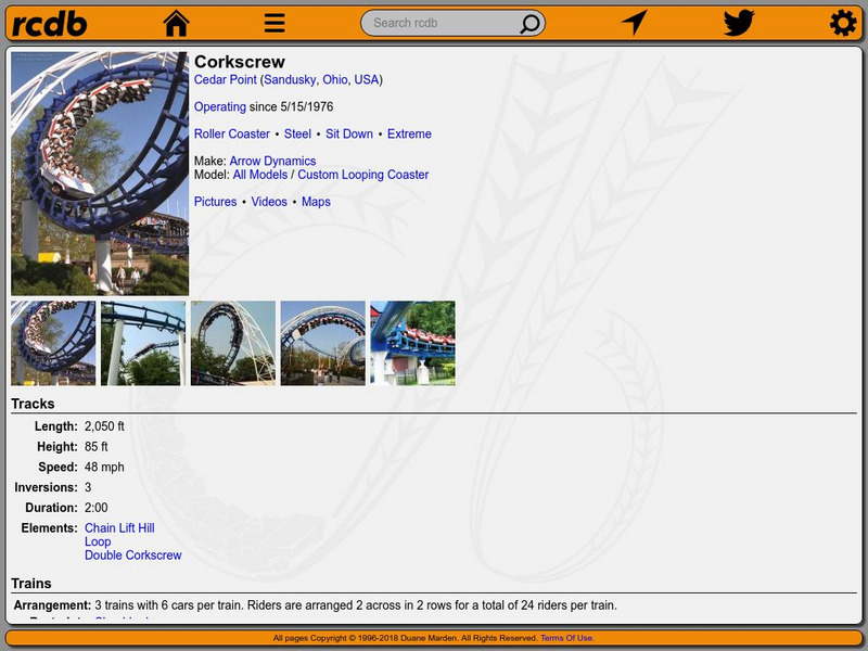 Roller Coaster Database: Cedar Point: Corkscrew Handout Roller Coaster Database: Cedar Point: Corkscrew Handout