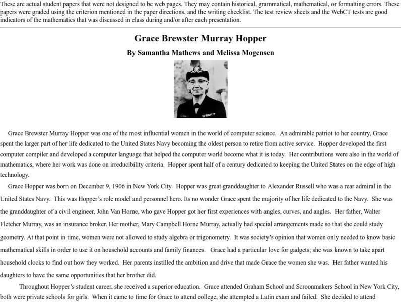 Appalachian State University: Grace Brewster Murray Hopper Website