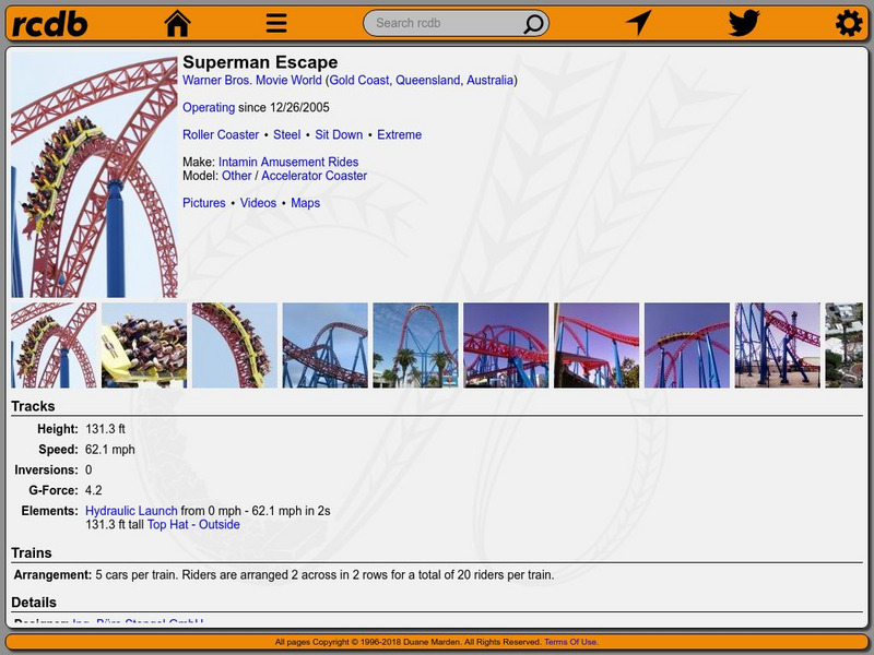 Roller Coaster Database: Superman Escape Roller Coaster Handout Roller Coaster Database: Superman Escape Roller Coaster Handout