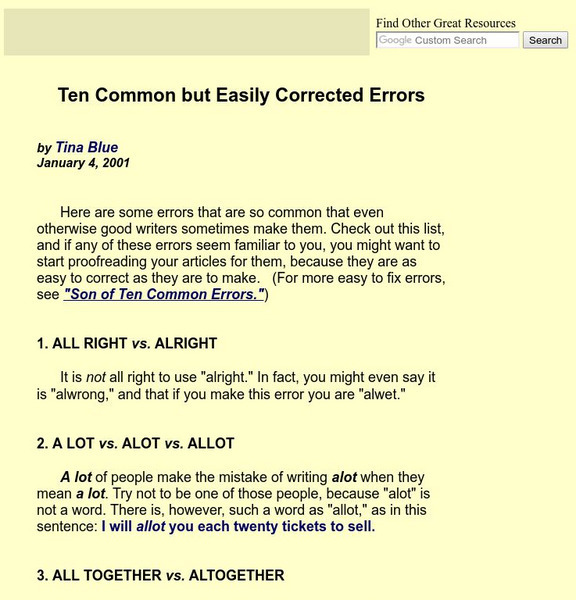 Ten Common but Easily Corrected Errors Handout