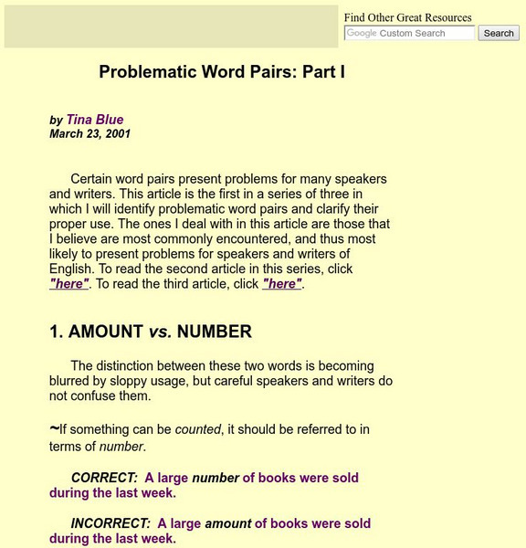 Grammar Tips: Problematic Word Pairs: Part I Handout Grammar Tips: Problematic Word Pairs: Part I Handout