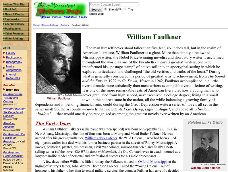 Univ. Of Mississippi: Mississippi Writers Page: William Faulkner (1897 1962) Handout Univ. Of Mississippi: Mississippi Writers Page: William Faulkner (1897 1962) Handout
