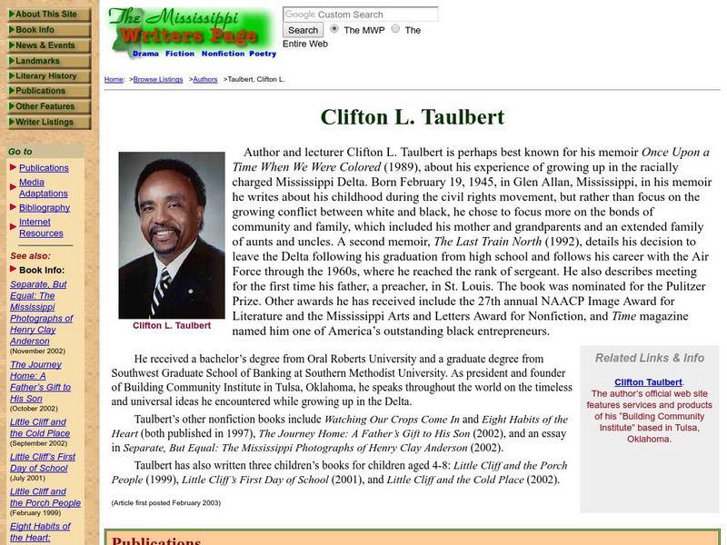 University of Mississippi: Mississippi Writers Page: Clifton L. Taulbert Handout University of Mississippi: Mississippi Writers Page: Clifton L. Taulbert Handout