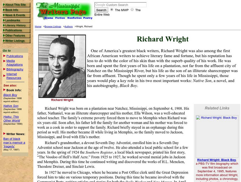 University of Mississippi: Mississippi Writers Page: Richard Wright (1908 1960) Handout University of Mississippi: Mississippi Writers Page: Richard Wright (1908 1960) Handout