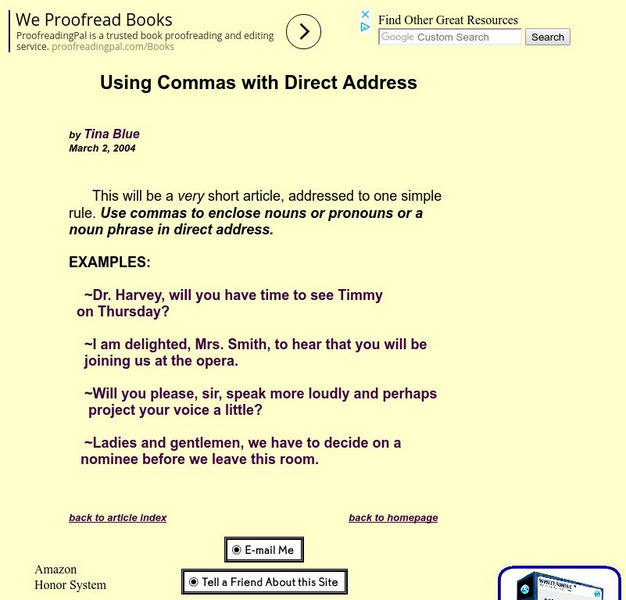 Using Commas With Direct Address Handout