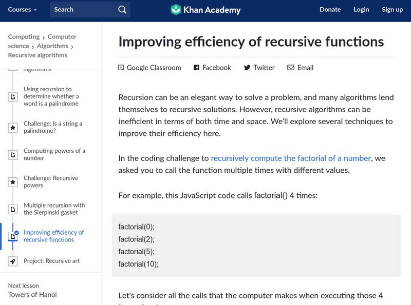 Khan Academy: Improving Efficiency of Recursive Functions eBook Khan Academy: Improving Efficiency of Recursive Functions eBook
