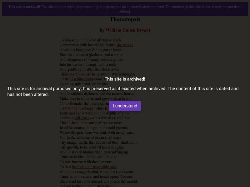 Virginia Commonwealth University: "Thanatopsis" by William Cullen Bryant Primary Virginia Commonwealth University: "Thanatopsis" by William Cullen Bryant Primary