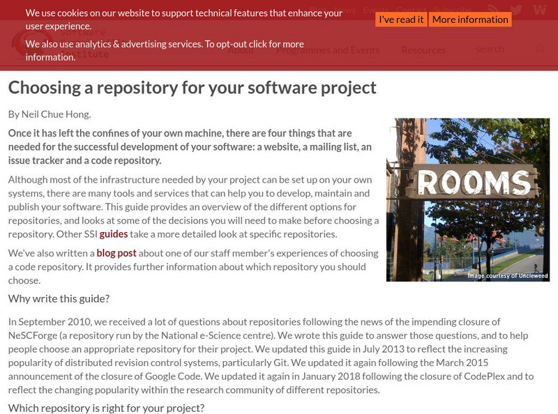 Software Sustainability Instite: Choosing a Repository for Your Software Project Article Software Sustainability Instite: Choosing a Repository for Your Software Project Article