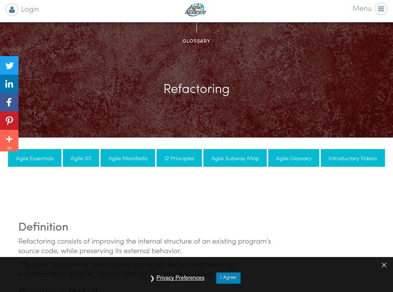 Agile Alliance: Refactoring Article Agile Alliance: Refactoring Article