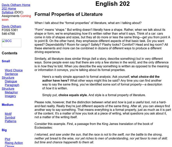 Shoreline Community College: Formal Properties of Literature Article Shoreline Community College: Formal Properties of Literature Article