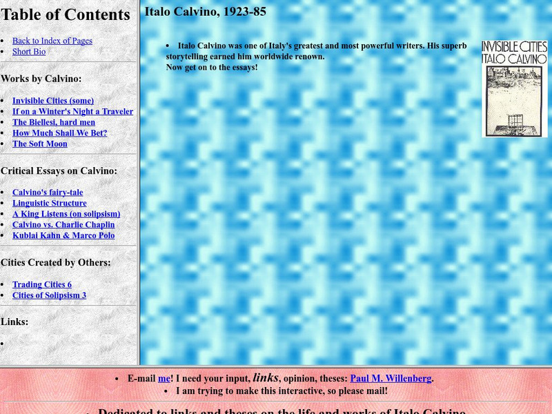 The Critical Calvino Page Activity The Critical Calvino Page Activity