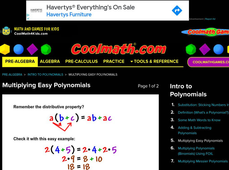 Coolmath: Multiplying Easy Polynomials Unit Plan for 6th - 8th Grade ...