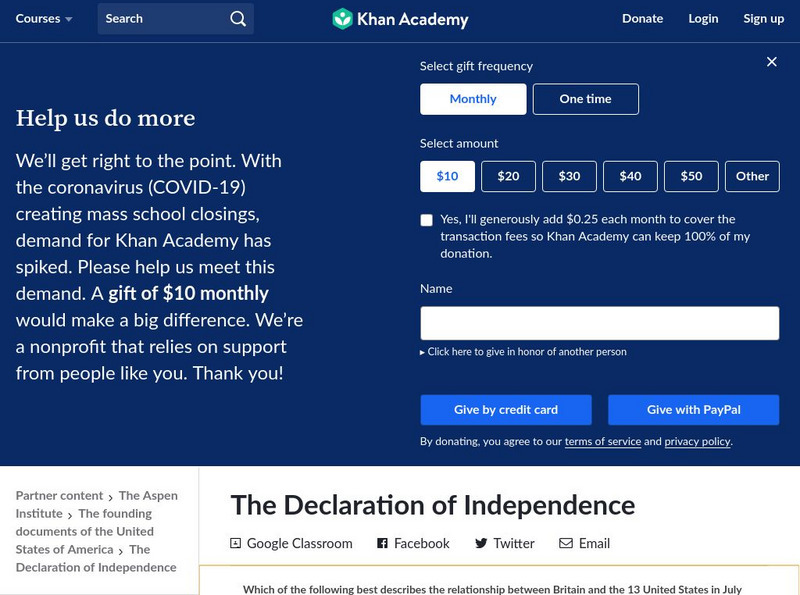 Khan Academy: The Declaration of Independence Unknown Type Khan Academy: The Declaration of Independence Unknown Type