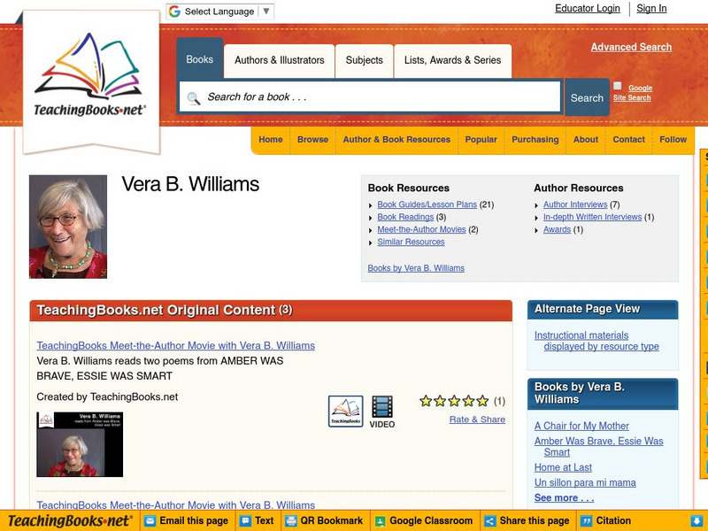 Teaching Books: Meet the Author Program: Vera B. Williams Instructional Video Teaching Books: Meet the Author Program: Vera B. Williams Instructional Video
