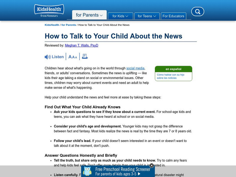 Kids Health:how to Talk to Your Child About the News Website Kids Health:how to Talk to Your Child About the News Website