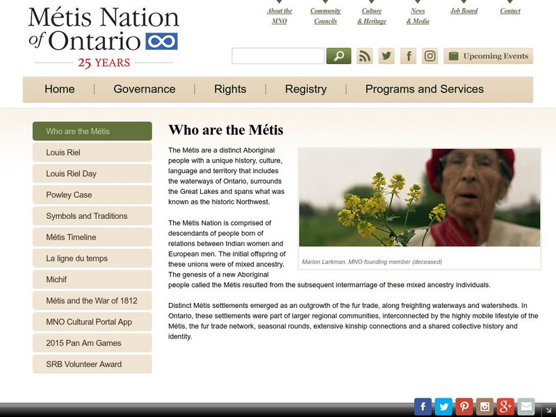 Metis Nation of Ontario: Culture and Heritage: Who Are the Metis? Website