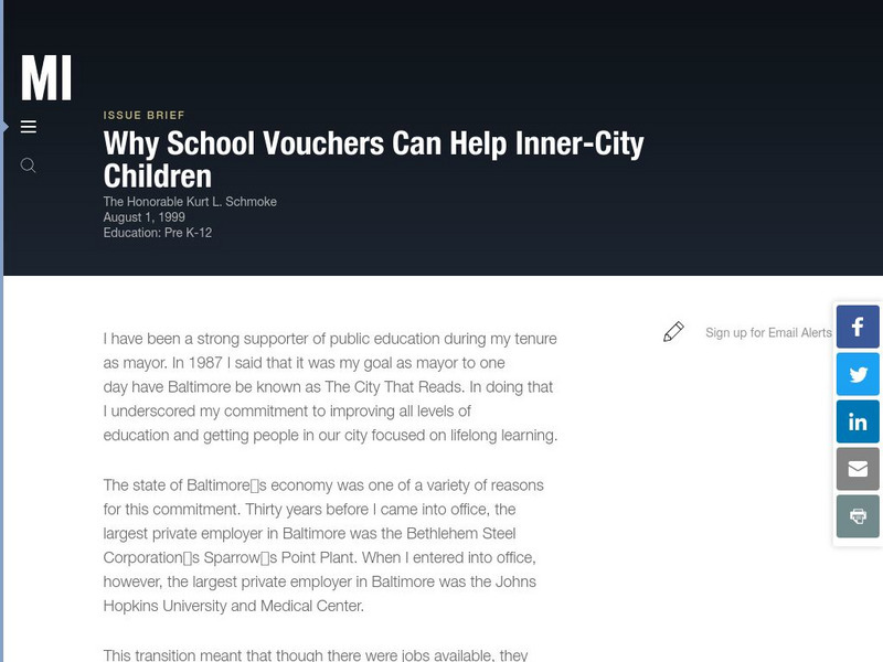 Manhattan Institute: Why School Vouchers Can Help Inner City Children Primary