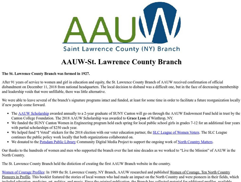 Auw St. Lawrence County Branch: Women of Courage Handout Auw St. Lawrence County Branch: Women of Courage Handout