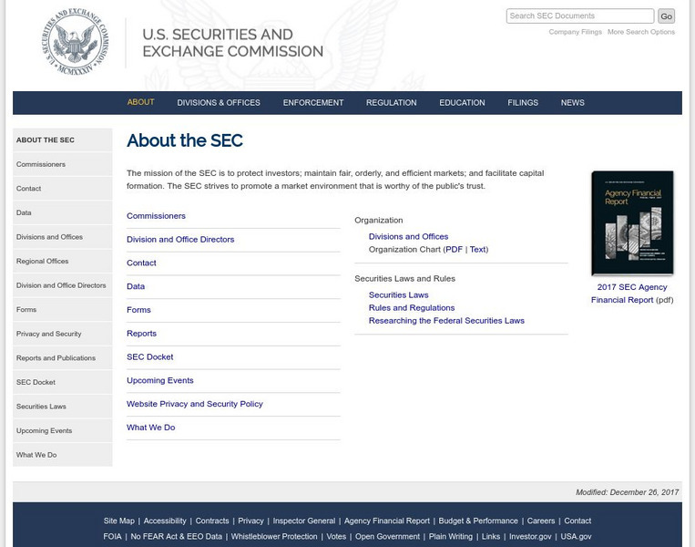 Sec: The Securities and Exchange Commission Website's About Page Website