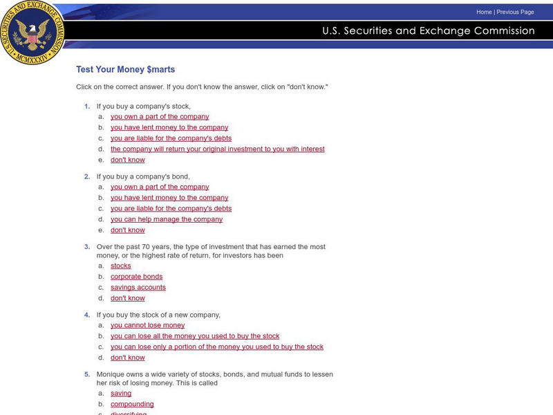 Sec: Money Smarts Quiz Unknown Type