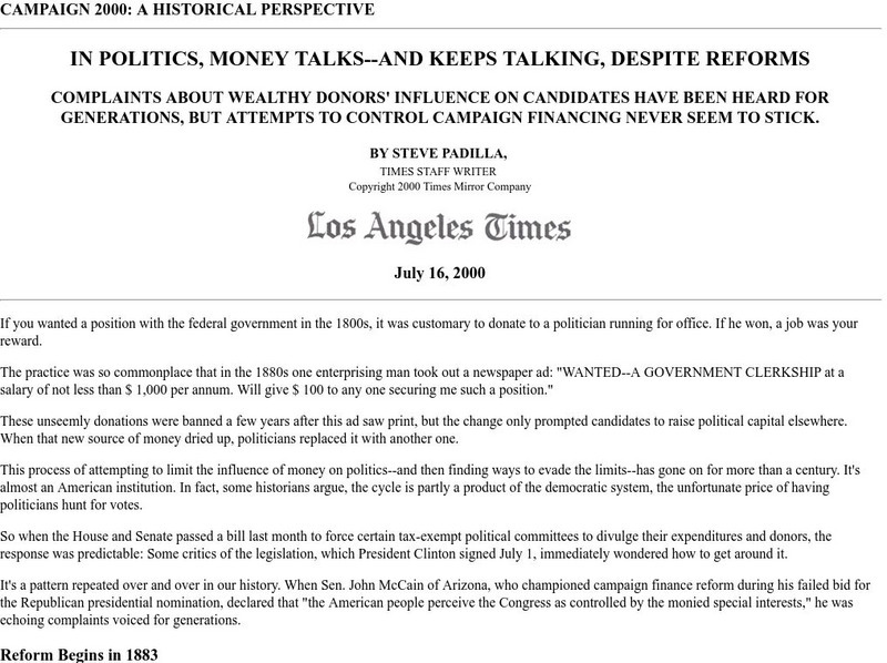 Complaints About Wealthy Donors' Influence on Candidates Handout Complaints About Wealthy Donors' Influence on Candidates Handout