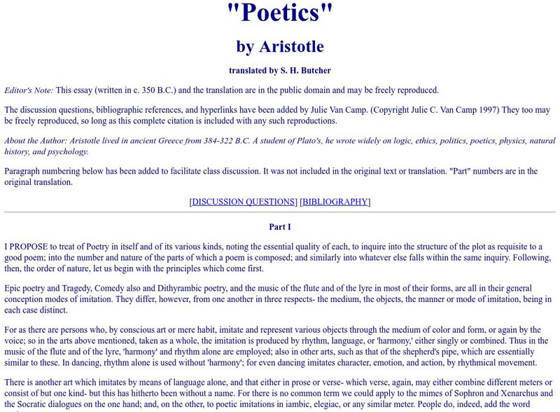 California State University: Poetics by Aristotle Article