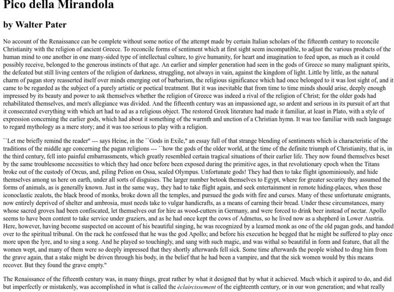 Santa Fe Institute: Pico Della Mirandola by Walter Pater Website Santa Fe Institute: Pico Della Mirandola by Walter Pater Website
