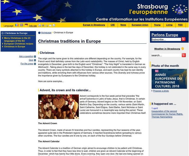 Strasbourg L'europeenne: Christmas in Europe: Christmas Traditions in Europe Handout