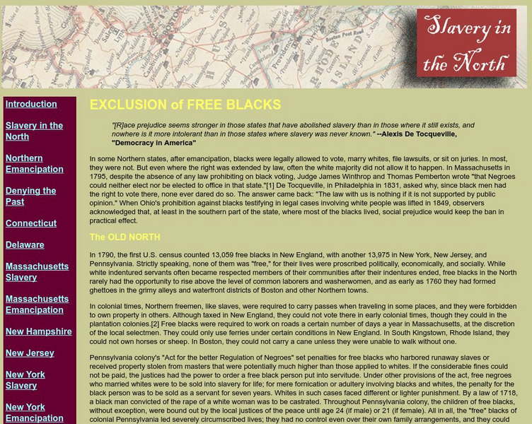 Slavery in the North: Exclusion of Blacks Website Slavery in the North: Exclusion of Blacks Website
