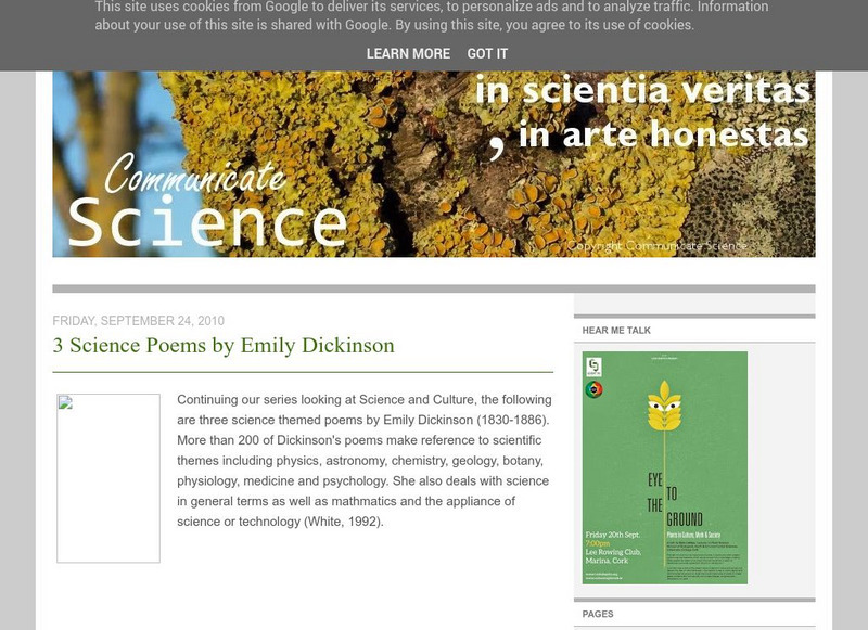 Communicate Science: 3 Science Poems by Emily Dickinson Primary Communicate Science: 3 Science Poems by Emily Dickinson Primary