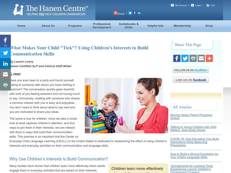What Makes Your Child "Tick"? Using Child Interests to Build Communication Article