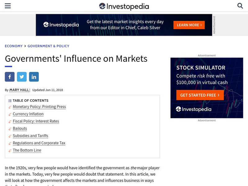 Investopedia: Governments' Influence on Markets Article